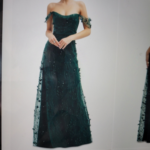 ALFRED SUNG Strapless Dark Green Dress - Picture 1 of 6